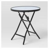 Glass Round Printed Folding Outdoor Portable Side Table Blue/White/Black - Room Essentialsâ¢