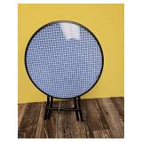 Glass Round Printed Folding Outdoor Portable Side Table Blue/White/Black - Room Essentialsâ¢