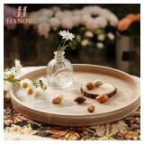 Decorative Coffee Table Tray: White Washed Wood Tray Round Rustic Wooden Trays Circle Farmhouse Centerpiece Candle Holder for Home Decor Ottoman Counter Display Living Room Organizer 12 - Retail: $20"