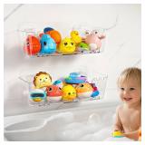 Bath Toy Storage Organizer 2 Pack, Transparent Bath Toy Holder with Drain Holes, Durable Plastic Bathtub Toy Storage for Bathroom, Quick-Dry Drainable Shower Caddy, Easy to Clean and Install - Retail: