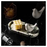 Natural Marble Vanity Tray Luxury Oval Stone Trays for Jewelry Perfume Candle, Calcutta Viola Decorative Dish for Bathroom, Bedroom, Dresser Countertop Storage Organizer for Home Decor (WH059) - Retai