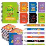 60 Pcs Bulk Christian Gifts for Kids Bible Verse Spiral Notebooks Christian Ballpoint Pen Prayer Journal Inspirational Notepads Tracts Religious Party Favor for Kids Women Church Office - Retail: $48