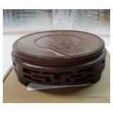 Chinese Back Pattern Round Base Chicken Wing Wood Black Catalpa Wood Home Ornaments Vase Flower Pot Display Stand Carved Flower Pattern - Retail: $23
