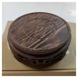 Chinese Back Pattern Round Base Chicken Wing Wood Black Catalpa Wood Home Ornaments Vase Flower Pot Display Stand Carved Flower Pattern - Retail: $23