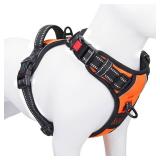 No Pull Dog Harness Medium Reflective Front Clip Vest with Handle, Adjustable 2 Metal Rings 3 Buckles,[Easy to Put on & Take Off](M, Orange) - Retail: $16