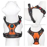 No Pull Dog Harness Medium Reflective Front Clip Vest with Handle, Adjustable 2 Metal Rings 3 Buckles,[Easy to Put on & Take Off](M, Orange) - Retail: $16