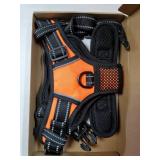 No Pull Dog Harness Medium Reflective Front Clip Vest with Handle, Adjustable 2 Metal Rings 3 Buckles,[Easy to Put on & Take Off](M, Orange) - Retail: $16