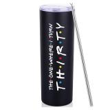 30th Birthday Gifts For Her 30th Birthday Gifts For Women 20oz Skinny Travel Tumbler Happy 30 Year Old Bday Presents For 1995 Born Woman Female Friend Sister Black Turn Thirty Wine Cup - Retail: $22