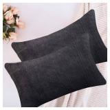 Home Brilliant Lumbar Pillow Cover Dark Grey, Rectangle Faux Fur Pillow Covers for Bed Living Room, Decorative Throw Pillows for Couch, Pack of 2, 12x20 inch, 30x50 cm, Dark Grey