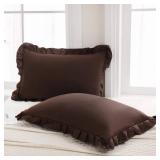 Dark Brown Pillow Shams Chocolate King Pillowcases Cute Pillow Cover Set of 2 Soft Shabby Chic Ruffled Pillowcases 2 Pack (King (20