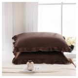 Dark Brown Pillow Shams Chocolate King Pillowcases Cute Pillow Cover Set of 2 Soft Shabby Chic Ruffled Pillowcases 2 Pack (King (20