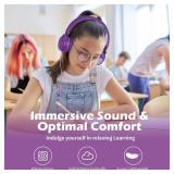 AILIHEN Kids Headphones for School, Safe Volume Limited 93dB, On-Ear HD Mic Stereo Sound Girls Boys Wired Headphones for Kid, Foldable Headset for Travel Computer Plane Kindle Tablet (Pink Purple) - R