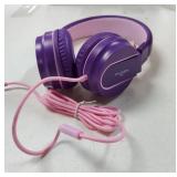 AILIHEN Kids Headphones for School, Safe Volume Limited 93dB, On-Ear HD Mic Stereo Sound Girls Boys Wired Headphones for Kid, Foldable Headset for Travel Computer Plane Kindle Tablet (Pink Purple) - R