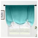 Ombre Room Darkening Tie Up Curtains-Gradient Teal to Grey White Light Blocking Thermal Insulated Window Shades for Living Room Rod Pocket Balloon Curtain for Kitchen W42 X L63 Inches,1 Panel - Retail