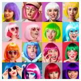 Hot Pink Bob Wig with Heart Sunglasses and Hair Cap, Colorful Short Bob Wigs Synthetic Party Wigs Funny Cosplay Hairpieces for Women Men Daily Bachelorette Halloween Costume Party Decorations - Retail