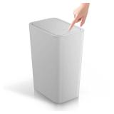 Bathroom Trash Can with Lid, 4 Gallon / 15 Liter Small Garbage Can, Press Top Bin, Plastic Wastebasket with Pop-Up Lid for Bedroom, Living Room, Office (Grey) - Retail: $22