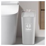 Bathroom Trash Can with Lid, 4 Gallon / 15 Liter Small Garbage Can, Press Top Bin, Plastic Wastebasket with Pop-Up Lid for Bedroom, Living Room, Office (Grey) - Retail: $22