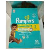 Pampers Swaddlers Diapers, Size 3 (13-26 lbs), 136 Count, Absorbent, Keeps Baby Dry and Comfortable, Skin Safe Disposable Baby Diaper (Packaging May Vary) - Retail: $48