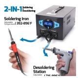 WEP 948D III Upgraded 2-IN-1 ESD Safe Soldering Desoldering Station with Fast-Heating Desoldering Gun & Soldering Iron, Sleep Mode, Automatic Shutdown, Temperature Calibration with 31 Pcs Accessories 