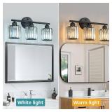 Modern 3 Light Crystal Vanity Light, Black Vertical Bathroom Light Fixture Over Mirror for Dressing Table Sink, Compatible with Dimmable Bulbs (Bulbs Not Included) - Retail: $50