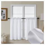 Bessie White Kitchen Curtains 36 Inch Length 2 Panels Set, Faux Linen Textured Tier Curtains Short, Light-filtering Small Cafe Curtain Window Treatments for Basement Bathroom, Each 30 W x 36 L