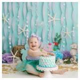 1Pcs Mermaid Happy Birthday Cake Topper Glitter Ocean Animal Cake Pick Seashells Coral Mermaid Tail Cake Decoration for Under the Sea Baby Shower Birthday Party Supplies Pink