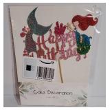 1Pcs Mermaid Happy Birthday Cake Topper Glitter Ocean Animal Cake Pick Seashells Coral Mermaid Tail Cake Decoration for Under the Sea Baby Shower Birthday Party Supplies Pink