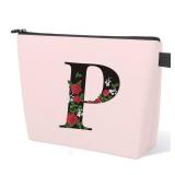 Personalized Makeup Bag, Initial Letter P Makeup Bag for Women Girl Christmas Gift Monogram Cosmetic Bag Pink Personalized Toiletry Pouch, For Mom Grandma Sister Friends Thanksgiving Christmas Gift - 