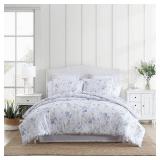 Laura Ashley 3pc King Belinda Comforter Bedding Set Blue: Reversible, OEKO-TEX Certified - Retail: $190