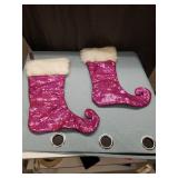 Pink Sequin Christmas Stockings with White Fur Trim