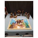 Nativity Scene Set with Wooden Figures and Puzzle