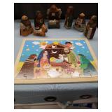 Nativity Scene Set with Wooden Figures and Puzzle