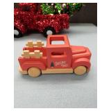 Red Tinsel Truck and Wooden Christmas Tree Delivery Truck
