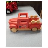 Red Tinsel Truck and Wooden Christmas Tree Delivery Truck