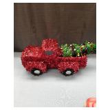 Red Tinsel Truck and Wooden Christmas Tree Delivery Truck
