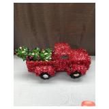 Red Tinsel Truck and Wooden Christmas Tree Delivery Truck