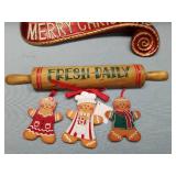 Merry Christmas Sign with Rolling Pin and Gingerbread Figures Sign