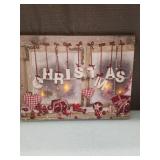 Christmas Backdrop Canvas Art Lights Up & Red Holiday Sign Set