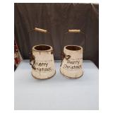 White Wooden Christmas Bucket Lanterns