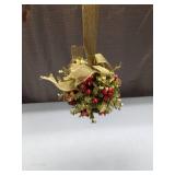 Gold and Red Berry Christmas Kissing Ball Ornament