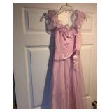 1950s Pink Satin Evening Gown with Ruffled Detail