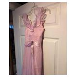 1950s Pink Satin Evening Gown with Ruffled Detail