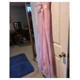 1950s Pink Satin Evening Gown with Ruffled Detail