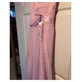 1950s Pink Satin Evening Gown with Ruffled Detail