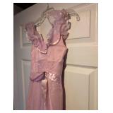 1950s Pink Satin Evening Gown with Ruffled Detail