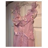 1950s Pink Satin Evening Gown with Ruffled Detail