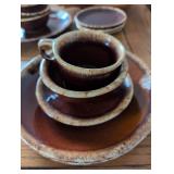 Hull USA Brown Drip Glaze Place Setting for 4 with 6 additional coffee mugs