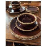 Hull USA Brown Drip Glaze Place Setting for 4 with 6 additional coffee mugs