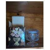 Crystal Pedestal Candy Dish with Floral Design