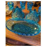 Blue Glass Candelabra Set with Matching candy bowl